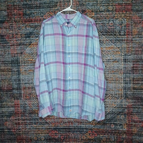 Vineyard Vines mens colorful Murray classic plaid 100% Linen button shirt XL - Picture 1 of 7